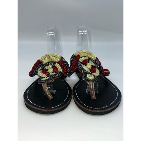 Handmade African Beaded, Leather Maasai Sandals Multicolor Size 9.5 approx. - Picture 7 of 11